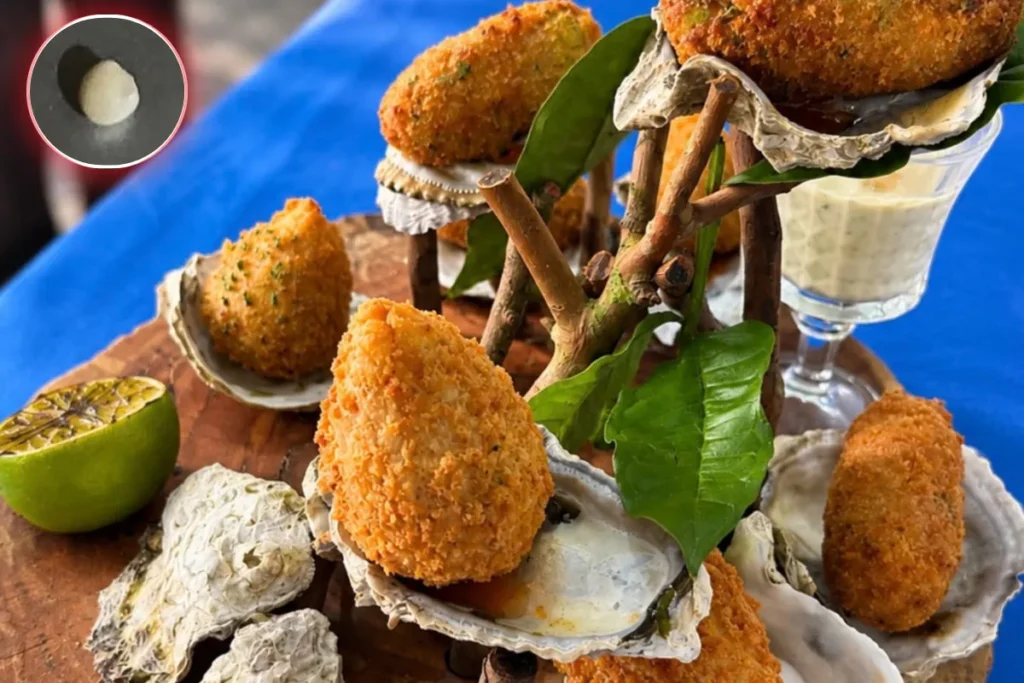 Coxinha de ostra exótica surpreende cliente com pérola em Cananéia