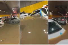 Chuva intensa causa alagamentos e deixa veículos submersos no túnel do Anhangabaú