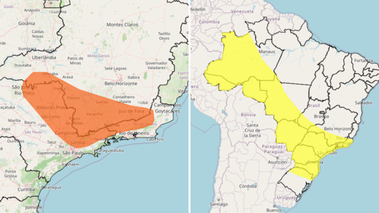 Doze estados brasileiros estão sob alerta de tempestade nesta segunda (12) segundo o Inmet