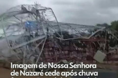 Estrutura de Nossa Senhora de Nazaré desaba no Portal da Amazônia após vendaval em Belém