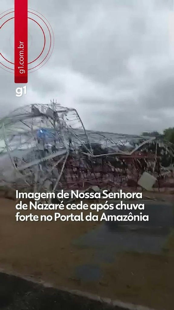 Estrutura de Nossa Senhora de Nazaré desaba no Portal da Amazônia após vendaval em Belém