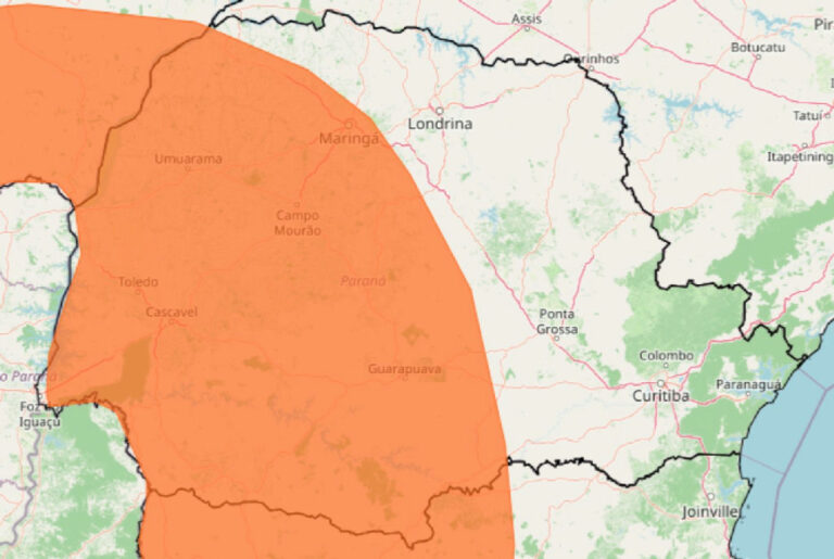 Inmet emite alerta laranja para temporais em mais de 250 cidades do Paraná nesta segunda-feira