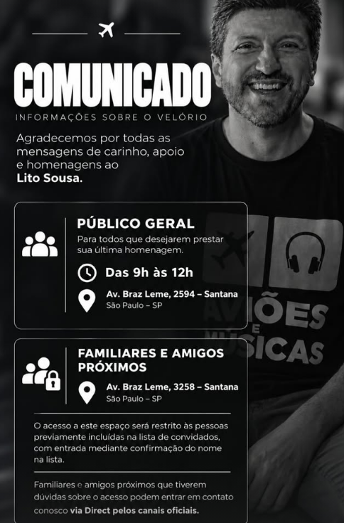 Velório de Lito Sousa terá cerimônia aberta ao público em São Paulo