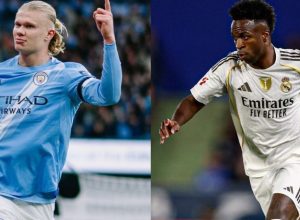 Haaland, do Manchester City, e Vini Jr., do Real Madrid  • Divulgação/Manchester City/Real M...
