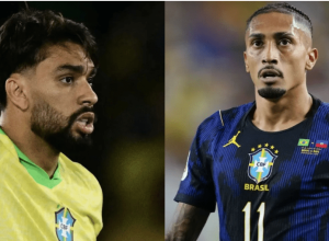 Rapinha e Paquetá, jogadores da Seleção Brasileira  • Reprodução / Conmebol / José Brent...
