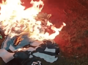 Torcedor queima coleção de camisas do Goiás  • Reprodução / Redes Sociais