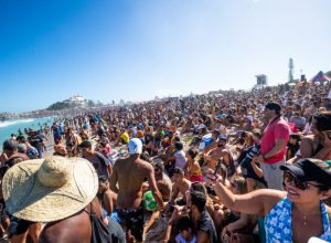 RIO DE JANEIRO, BRAZIL - JUNE 23: Thousands of surf fans enjoying finals day action of the 2019 O...